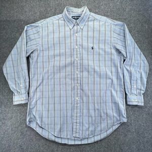 Ralph Lauren Blake Shirt Mens L Blue Plaid Long Sleeve 100% Two-Ply Cotton